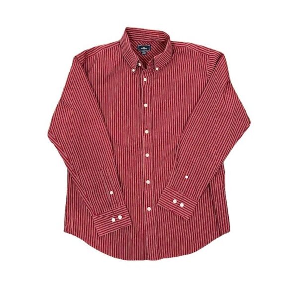 Dockers Men's Button Down Shirt Crimson Red Striped Size Medium - Picture 1 of 9